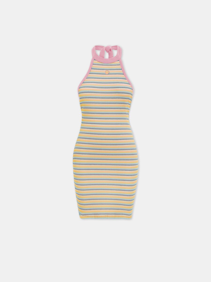 KADIN MA ÇİZGİLİ HALTER MINI ELBİSE