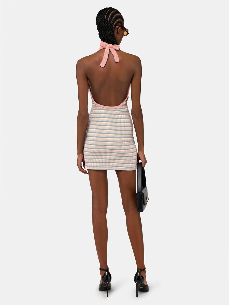 KADIN MA ÇİZGİLİ HALTER MINI ELBİSE